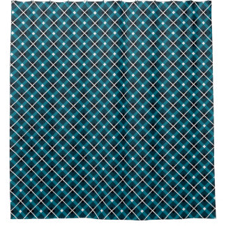 Teal- und Marineblau geometrisches Gittermuster Duschvorhang