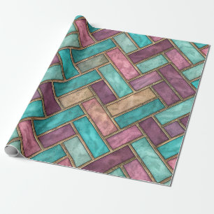 Teal- und Mauve-Fischgrätenkachel-Muster - Ziegel Geschenkpapier