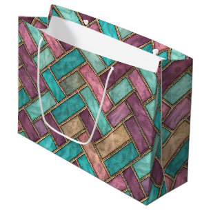 Teal- und Mauve-Fischgrätenkachel-Muster - Ziegel Große Geschenktüte