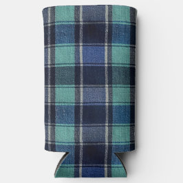Teal- und Navy-Tartan-Karo-Getränkedoosje für Dose Selters Dosenkühler