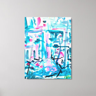 Teal- und Neonpink-Abstrakt Leinwanddruck
