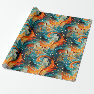 Teal- und Orange-Abstrakt Geschenkpapier