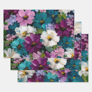 Teal und Pflaume Malerischer Garten Geschenkpapier Set