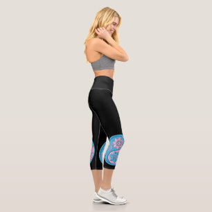 Teal- und Pink-Yin-Yang Capri Leggings