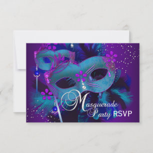 Teal- und Purpurmasken-Masquerade-Party-Antwort Einladung
