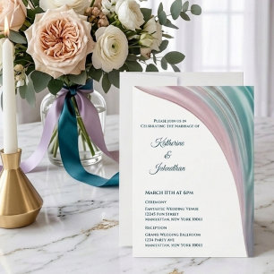 Teal- und Rosé-Seidene Hochzeitseinladung Einladung