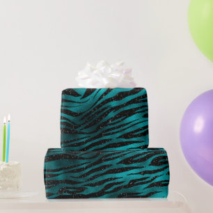 Teal- und schwarze Ombre-Glam-Glitter-Tigerstreife Geschenkpapier