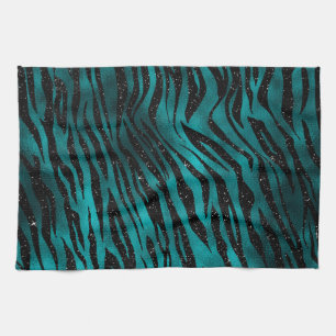 Teal- und schwarze Ombre-Glam-Glitter-Tigerstreife Geschirrtuch
