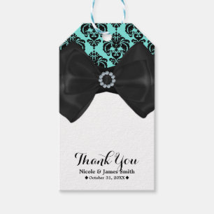 Teal- und schwarzer Damast-Bling-Bogen Glam Sweet  Geschenkanhänger
