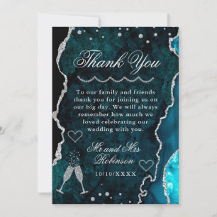 Teal- und Silber-Glitter-Marmor-Achat-Hochzeit Dankeskarte
