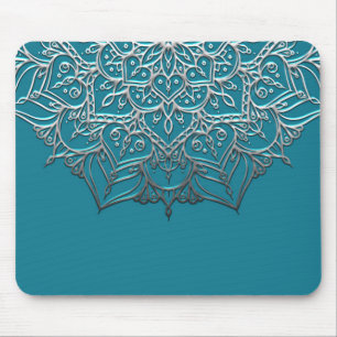 Teal- und Silber-Mandala Elegant Minimaler Marokka Mousepad