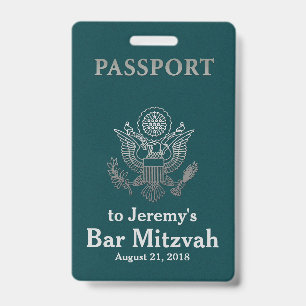 Teal- und Silber-Pass Bar-Mizwa-Party-Abzeichen Ausweis