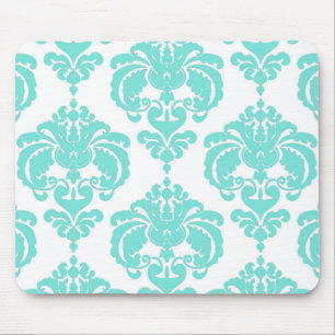 Teal- und Weiß-Damaskus Chic Moderne Elegante Must Mousepad