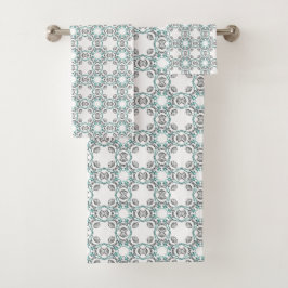 Teal und weiß geometrisch gemustert badhandtuch set