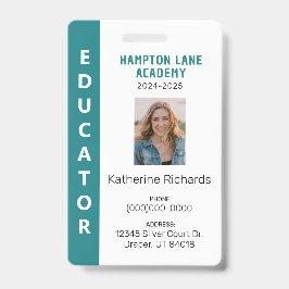 Teal Vertical Stripe Homeschool Educator ID Badge Ausweis