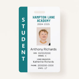 Teal Vertical Stripe Homeschool Student ID Badge Ausweis