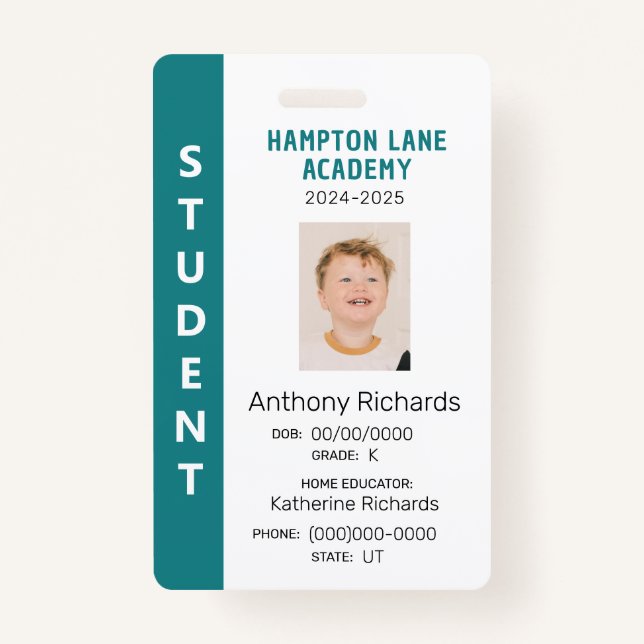 Teal Vertical Stripe Homeschool Student ID Badge Ausweis (Vorderseite)
