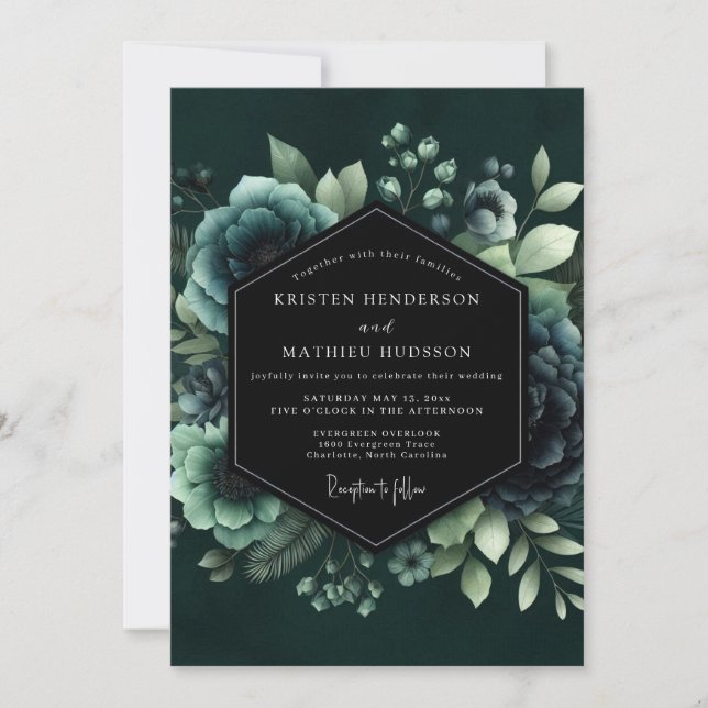 Teal Vesperal Blütenhochzeit Einladung (Vorderseite)