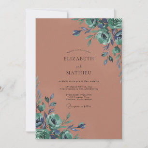 Teal Vintage Bloom Hochzeit Einladung