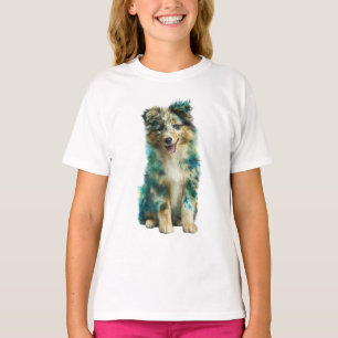 Teal-Wasserfarbe gesprenkelter Australischer Schäf T-Shirt