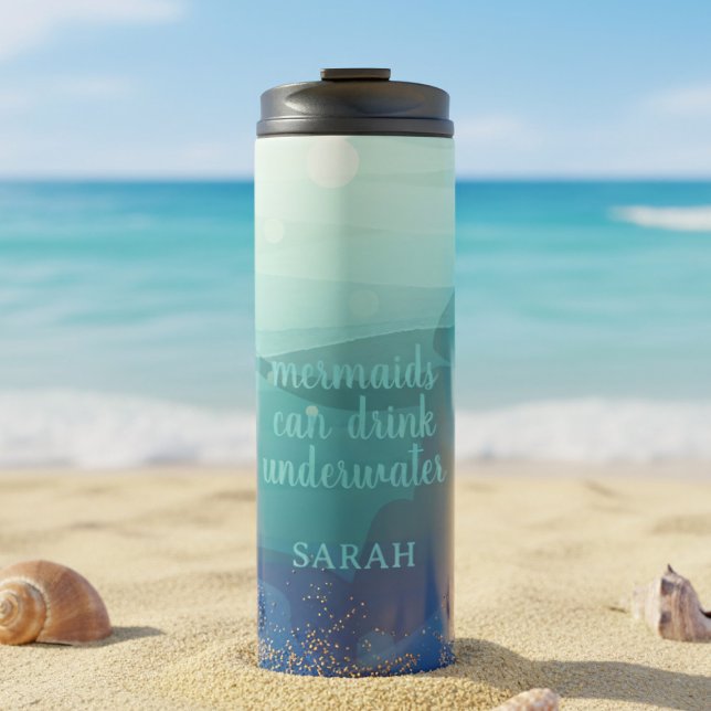 Teal Watercolor Mermaid Thermal Tumbler Thermosbecher (Keep your drinks cool by the ocean. Perfect for beach days and sunny adventures. A summer essential!)