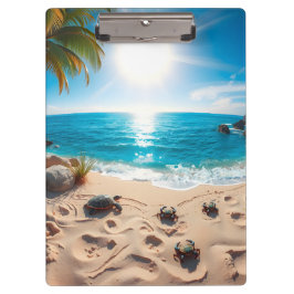 Teal Watercolor Sea Turtle Coastal Zen Klemmbrett