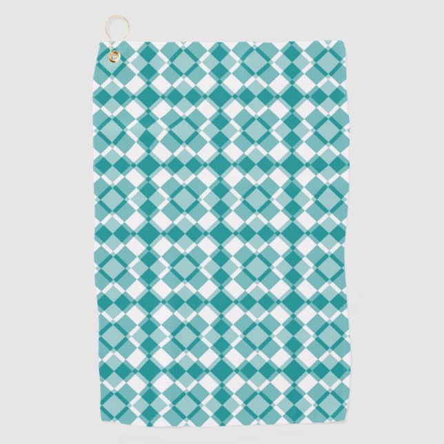 Teal Weiß Karo Argyle-Muster Golfhandtuch (Vorderseite)