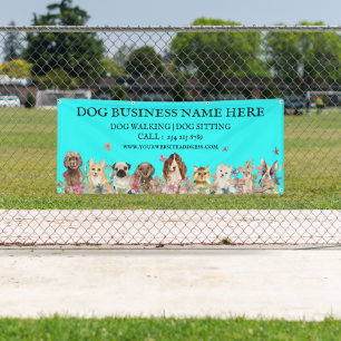 Teal-Welpen auf floralem botanischem Hundefriseur Banner