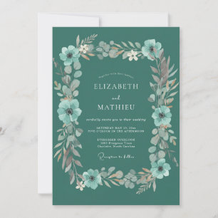 Teal Whimsical Blossom Hochzeit Einladung