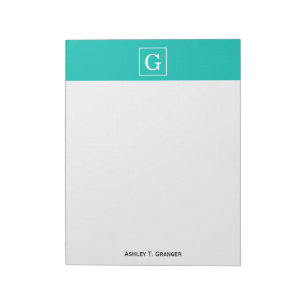 Teal White Framed Initial Monogram Notizblock