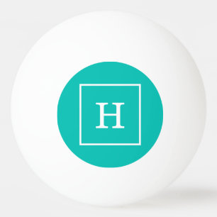 Teal White Framed Initial Monogram Tischtennisball