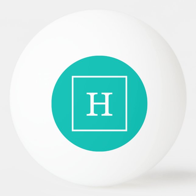 Teal White Framed Initial Monogram Tischtennisball (Vorderseite)