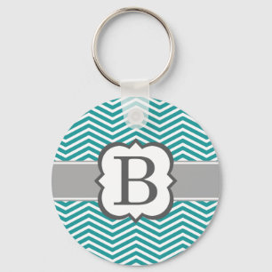 Teal White Monogram Letter B Chevron Schlüsselanhänger
