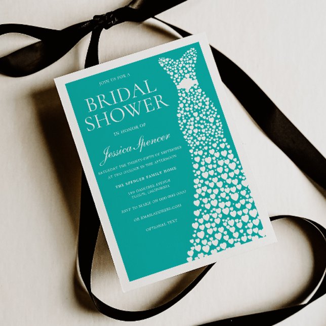 Teal White Wedding Dress Border Bridal Shower Einladung (Von Creator hochgeladen)