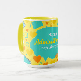 Teal Yellow Admin Professionals Day Icons Tasse