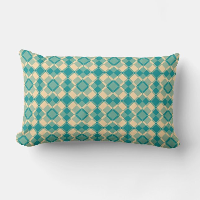Teal Yellow Checker Argyle Pattern Lendenkissen (Vorderseite)