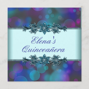 Tealblaue lila Blasen Quinceanera Einladung
