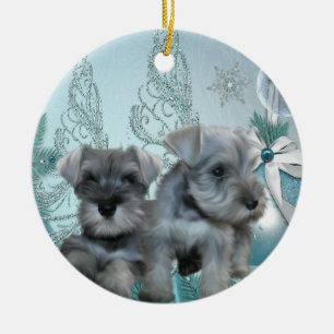 Tealblaue Schnauzer-Welpen-Weihnachtsbaumanhänger Keramik Ornament