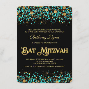 Tealblaue und goldene Bat Mitzwa Einladung