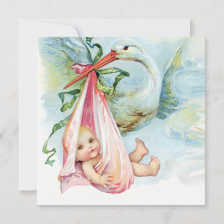 Tealblaue und rosa Storch-Baby-Party Einladung
