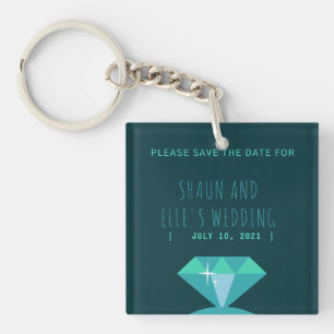 Tealfarbener Diamantring - Save-the-Date Schlüsselanhänger