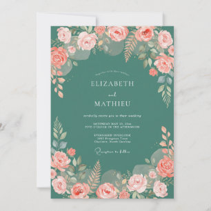 Tealgrüne Rosenhochzeit Einladung