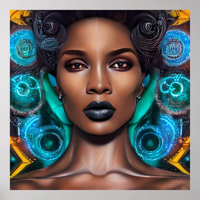 Teally Queen Auburn Brown Hair Black Melanin Afro Poster (Vorne)