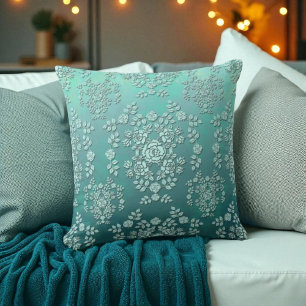 Tealrosen im Vintage-Damaskus-Muster Kissen
