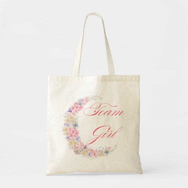 Team Baby Dusche rosa Drehbuch stilvoll floral Tragetasche (Vorne)