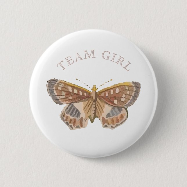 Team Baby Girl Elegant Butterfly Gender Reveal Button (Vorderseite)