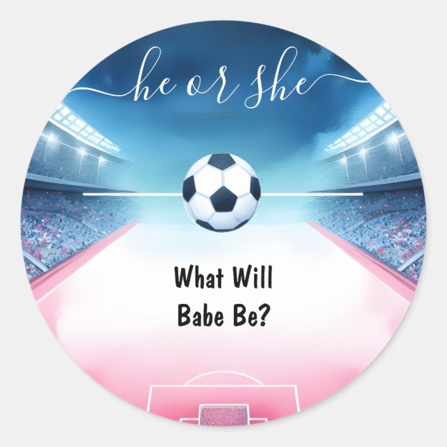Team Ball Pitch Fun Soccer Field Gender Reveve Runder Aufkleber (Vorderseite)