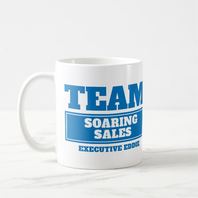 Team blaue personalisierte Büro- oder Kaffeetasse (Links)