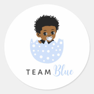 Team Blue Afroamerikanischer Babyjunge in einem Ei Runder Aufkleber