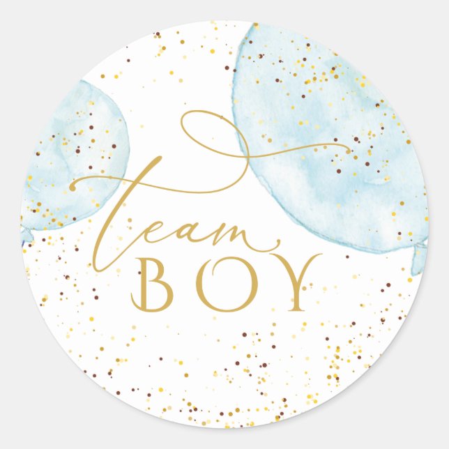 Team Blue Balloons Gender Reveal Runder Aufkleber (Vorderseite)